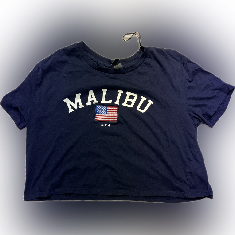 H&M Navy Graphic Cropped T-Shirt